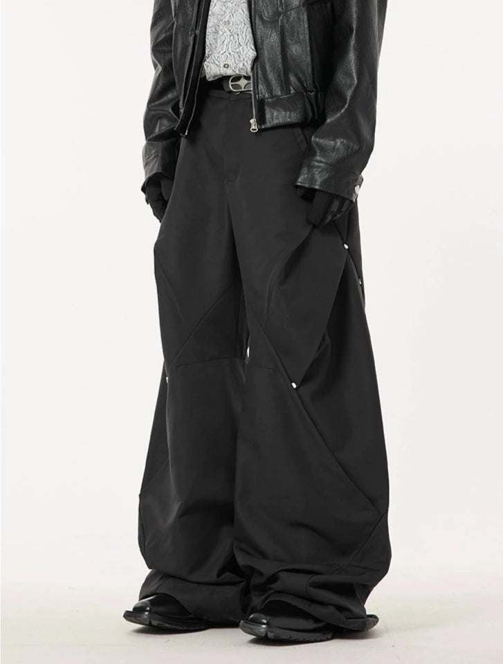 Wide Leg Paneled Pants with Button Detail