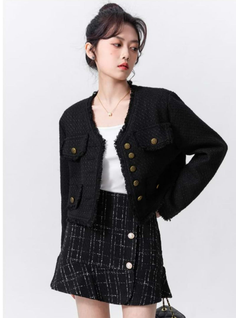 Raw-Edge Tweed Cropped Jacket