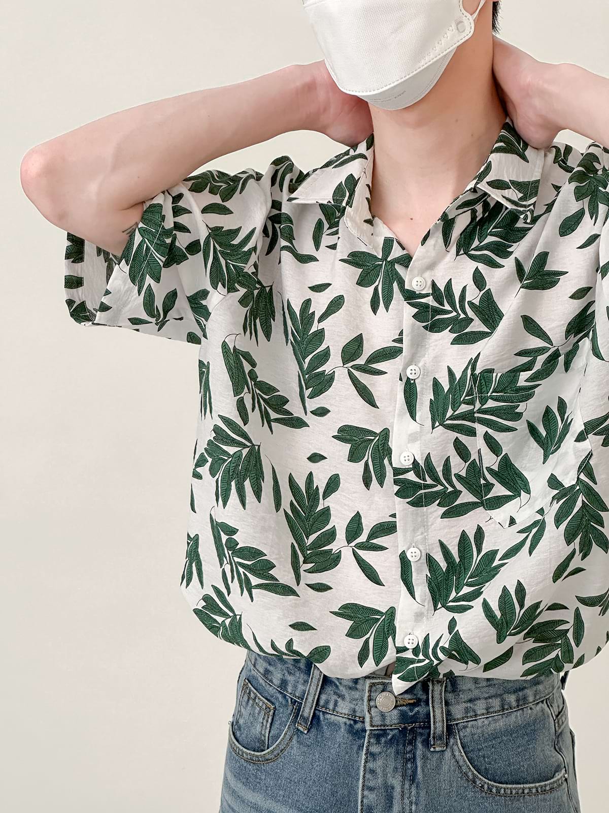 Leaves Print Short Sleeve Button Shirt