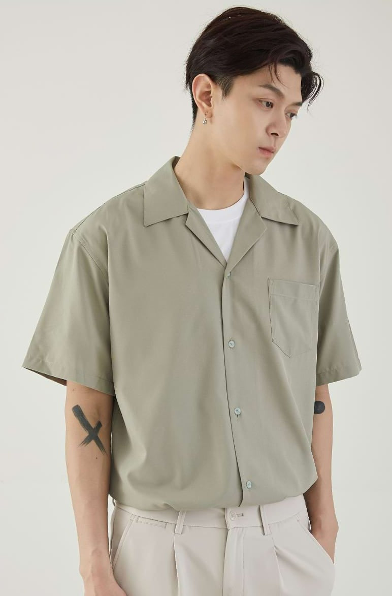 Cuban Collar Short Sleeve Button Shirt