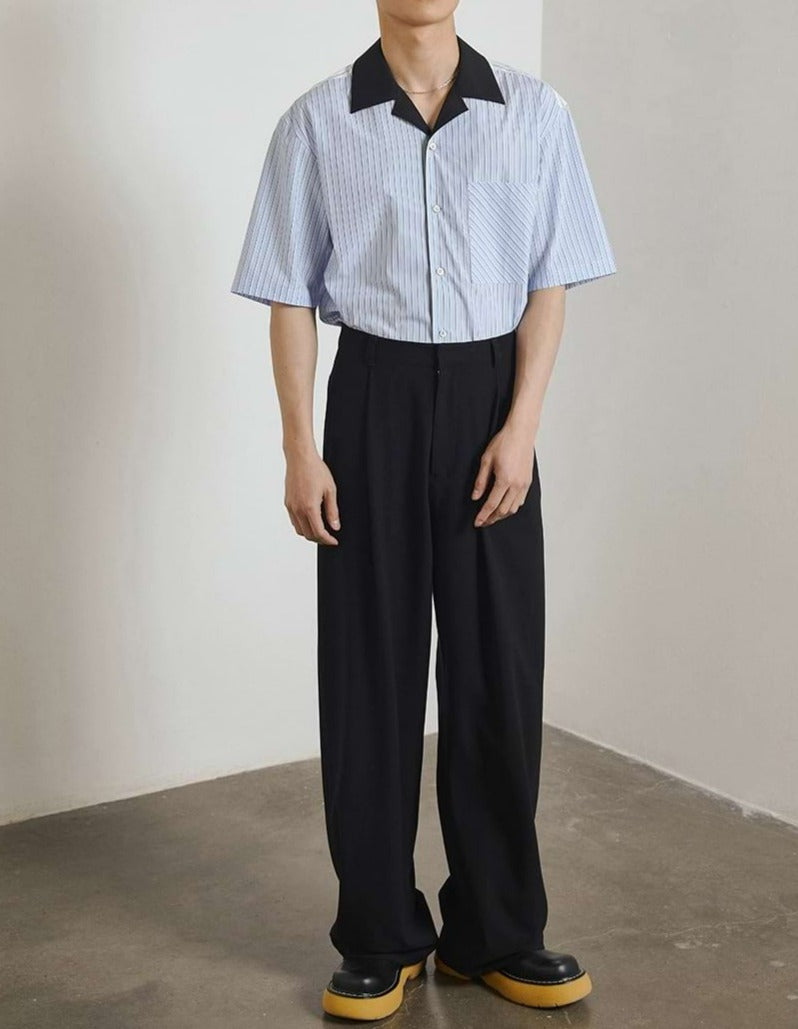 Contrast Collar Stripe Button Shirt