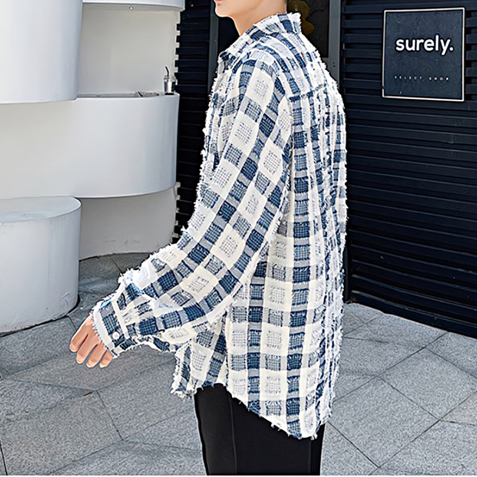 Checker Textured Long Sleeve Shirt - nightcity clothing
