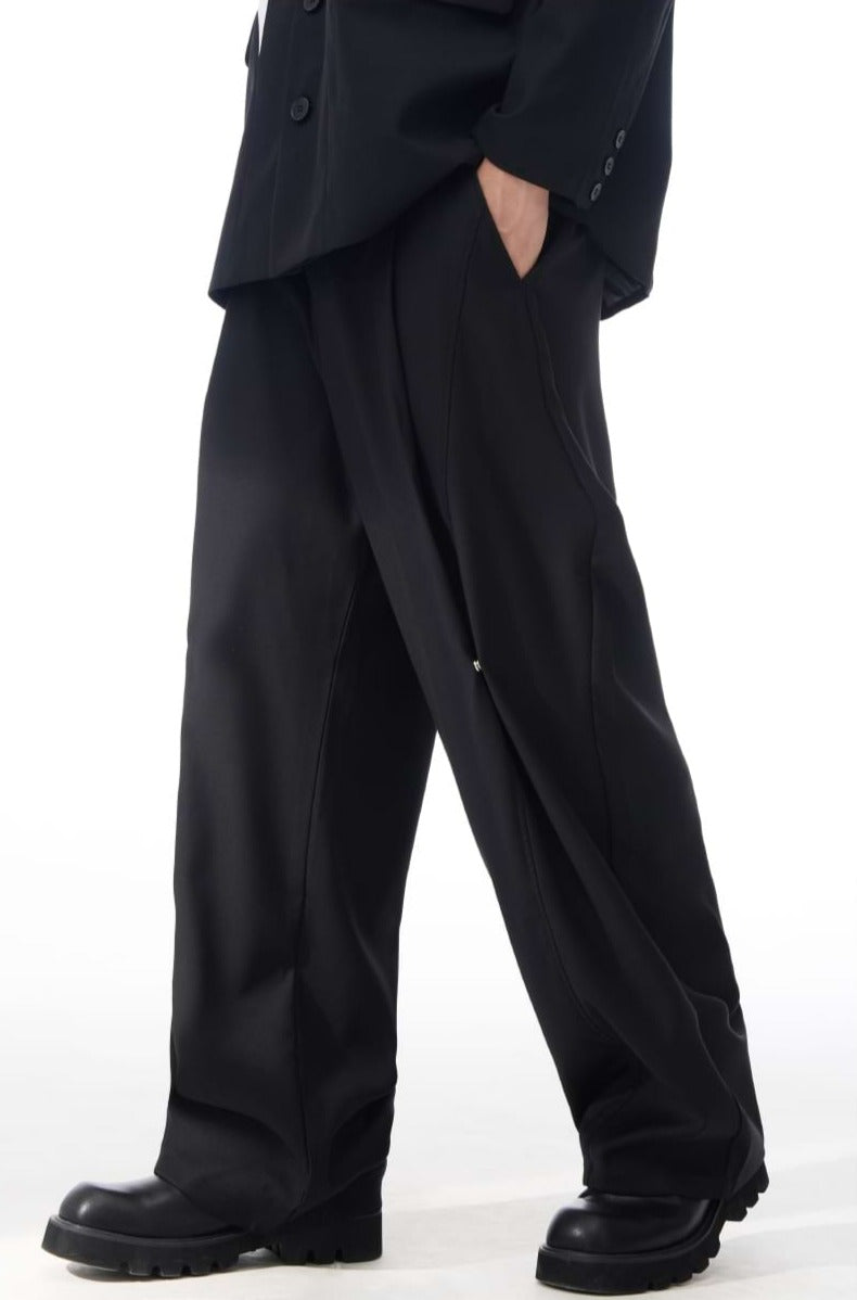 Pleated Straight Fit Pants with Knee Buttons