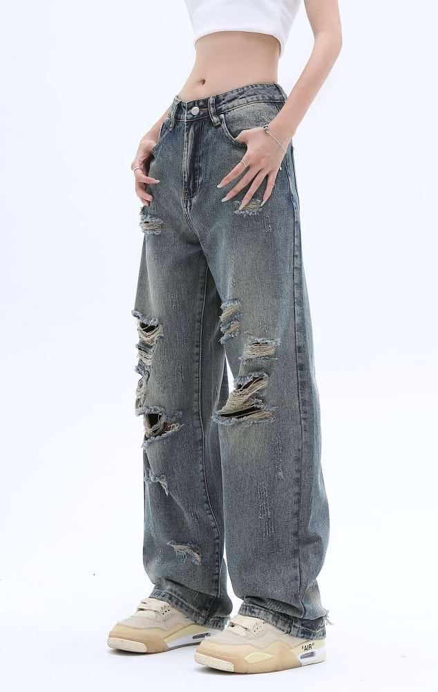 Distressed Straight Fit Jeans – nightcity clothing