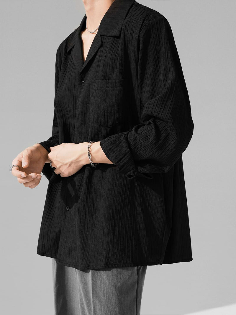 Textured Long Sleeve Button Shirt with Shoulder Pads