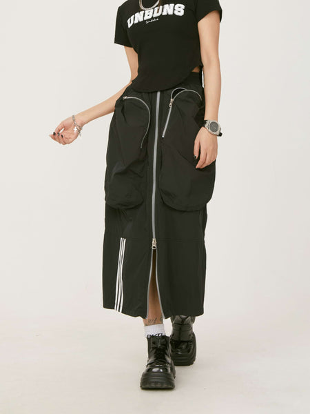 Zip Midi Skirt with Pockets - nightcity clothing