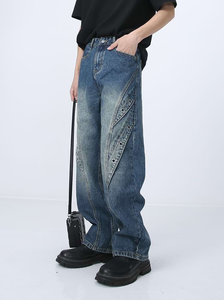 Ring Patchwork Straight Fit Jeans