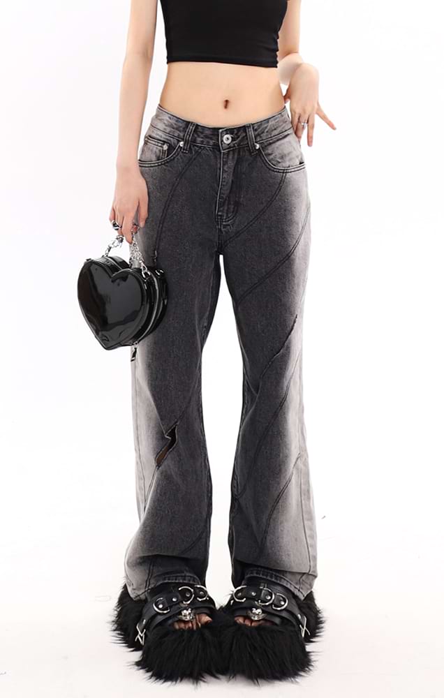 Faded Cutout Side-Stripe Jeans - nightcity clothing