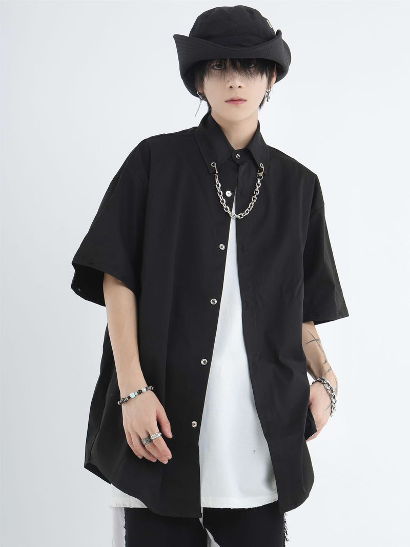 Button Shirt with Detachable Sleeves and Chain Accessory