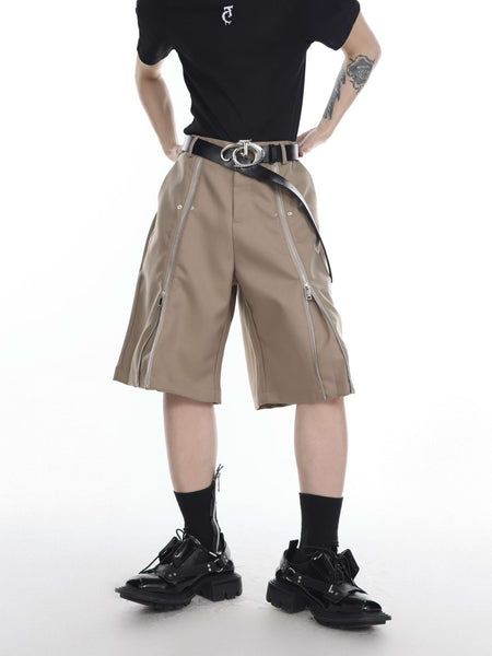 Double Zip Knee Length Shorts - nightcity clothing