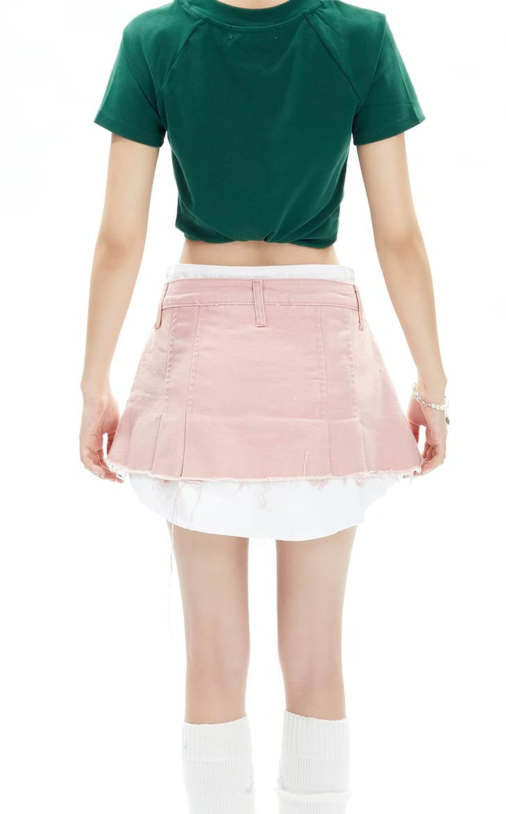 Distressed Hem Denim Skort Mini Skirt
