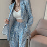 Flower Pattern Lapel Coat and Slim Pants Two Piece Set - nightcity clothing