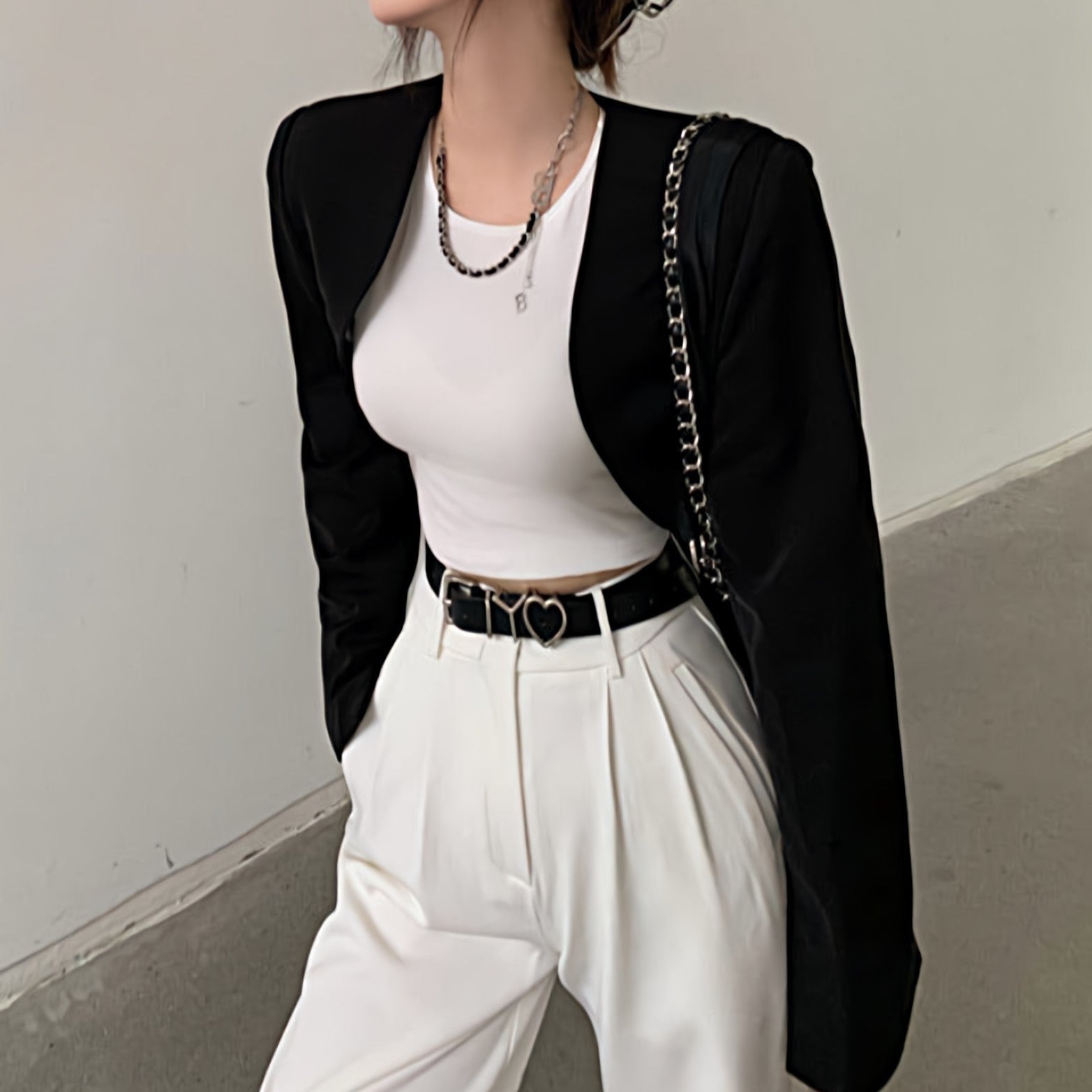 Slim Cropped Lapelless Blazer with Split Cuffs - nightcity clothing