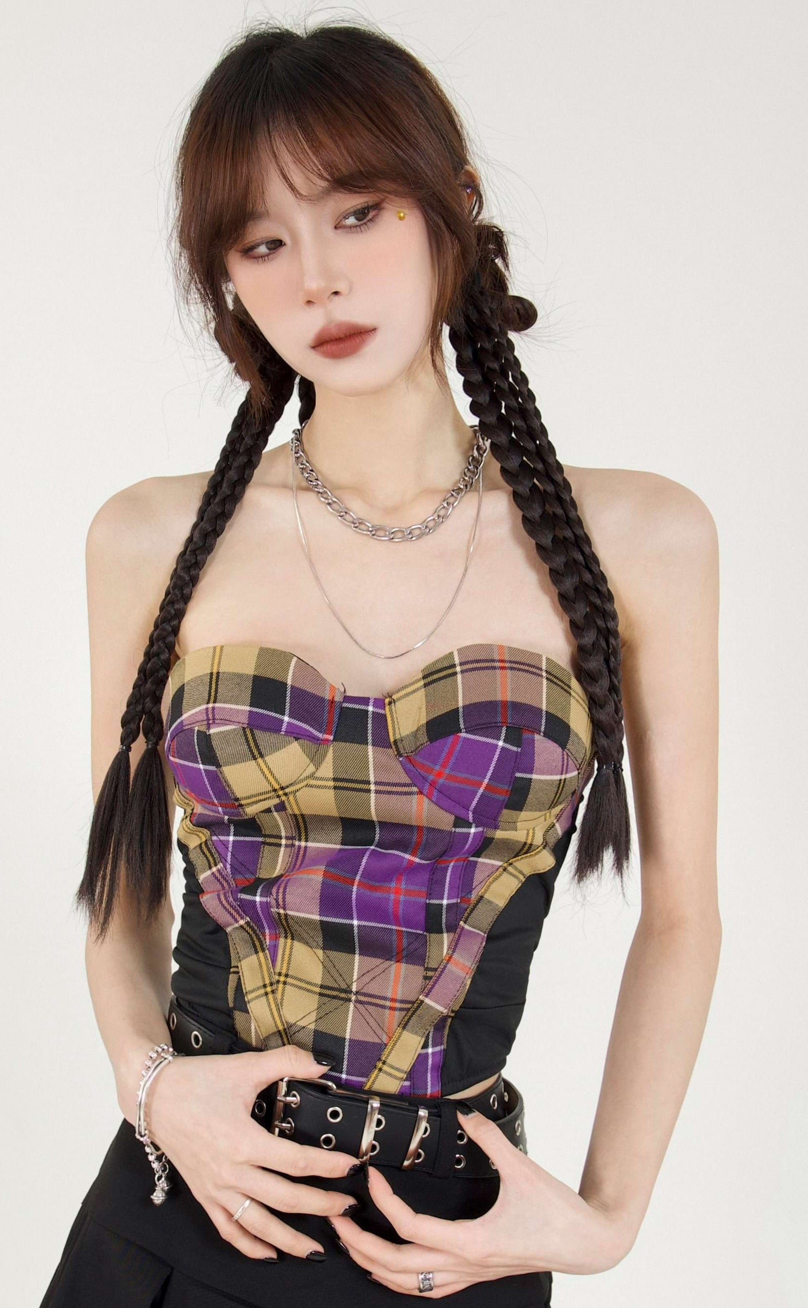 Heart Shape Plaid Tube Top