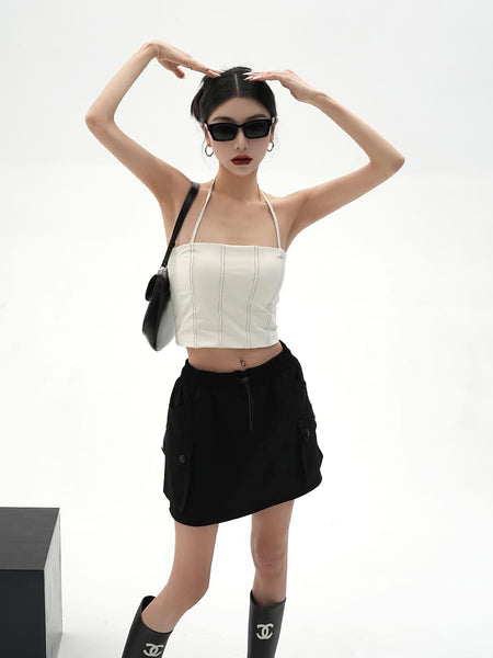 Contrast Stitch Halter Neck Crop Top - nightcity clothing