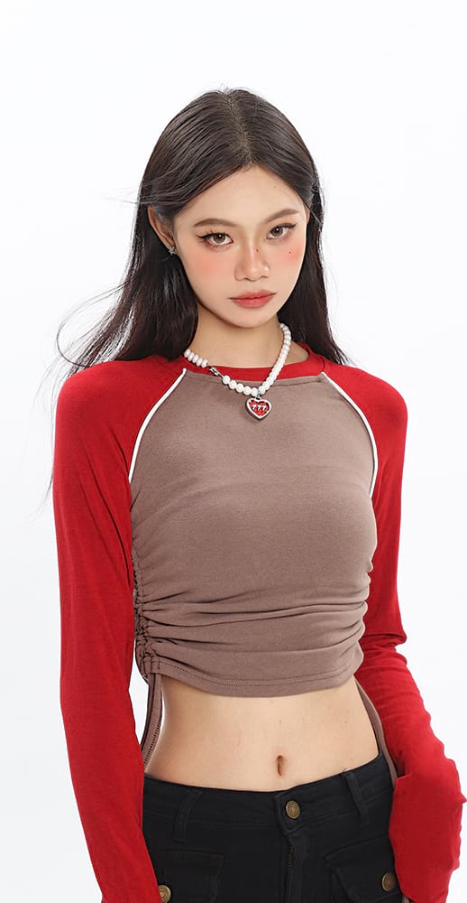 Skinny Ruched Baseball Cropped Tee - nightcity clothing