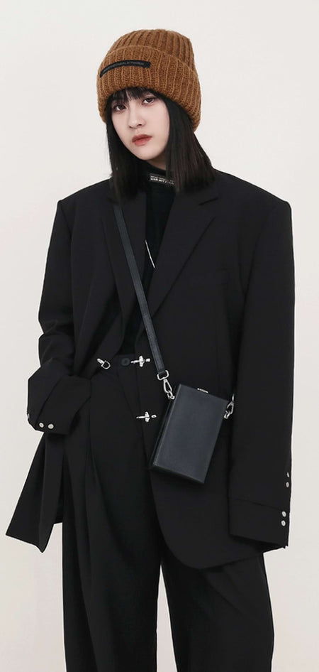 Oversized Boxy Blazer Coat with Silver Metal Accents - nightcity clothing