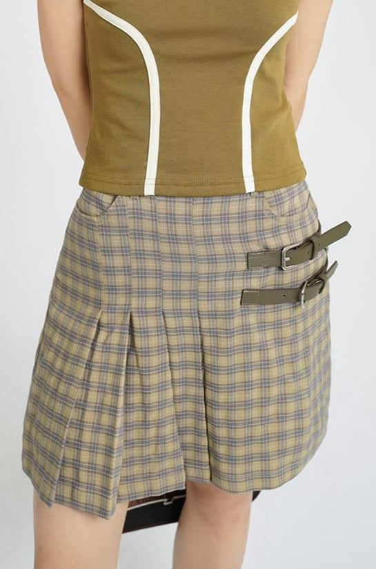 Asymmetric Pleats Plaid Mini Skirt