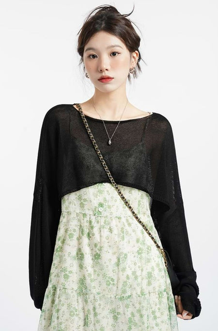 Open Knit Oversized Crop Sweater - nightcity clothing