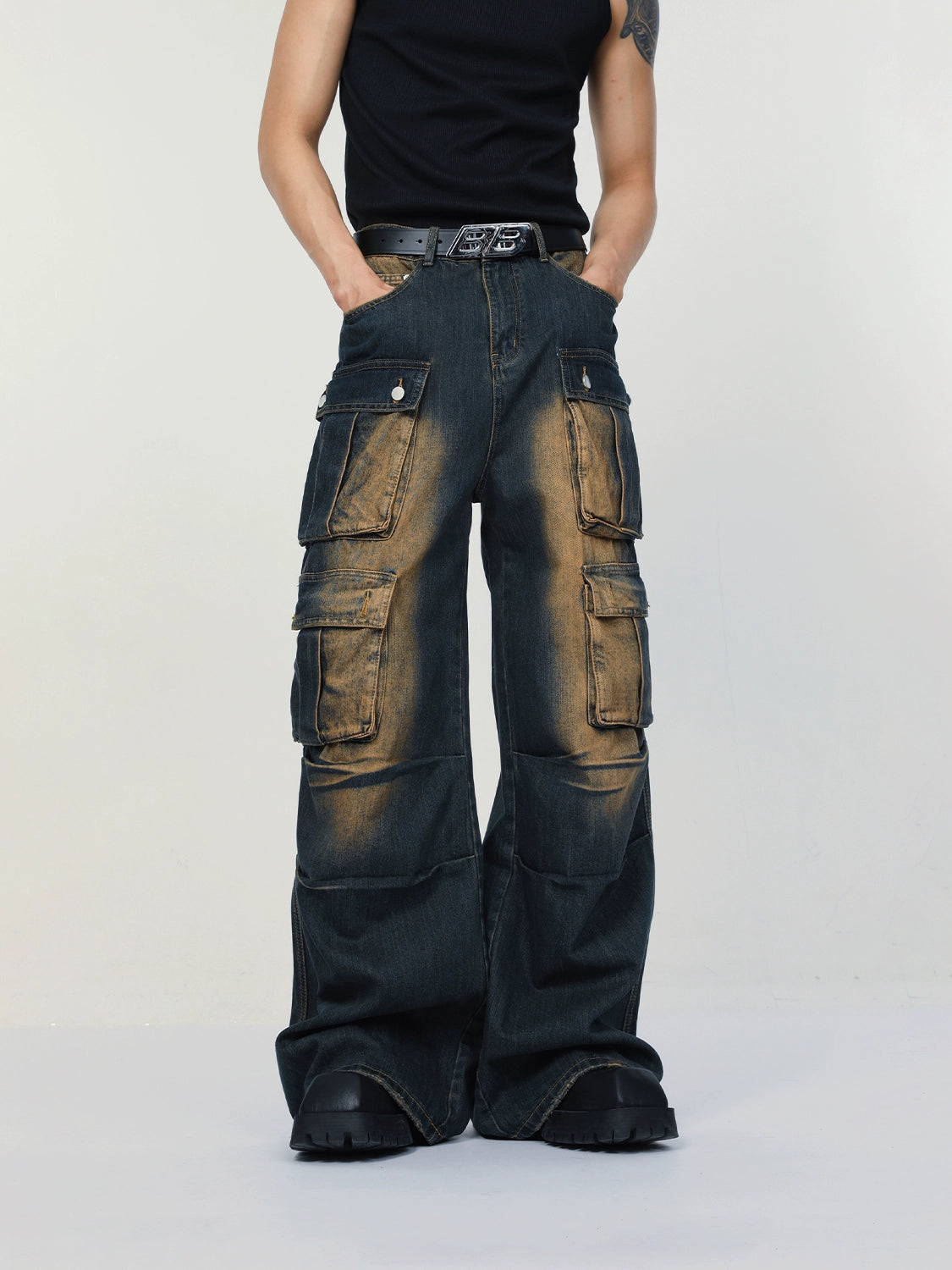 Online Shop - QWEEK Grunge Streetwear Gray Baggy Jeans Women Korean Fashion  Oversized Pockets Cargo Denim Pants Hip Hop Wide Leg Trousers see more:   FREE SHIPPING