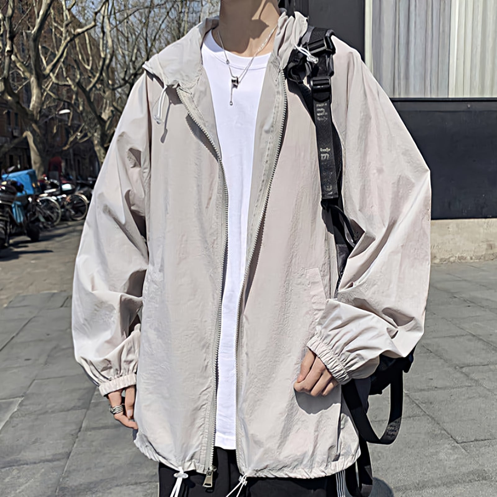 Lightweight Hooded Drawstring Windbreaker - nightcity clothing