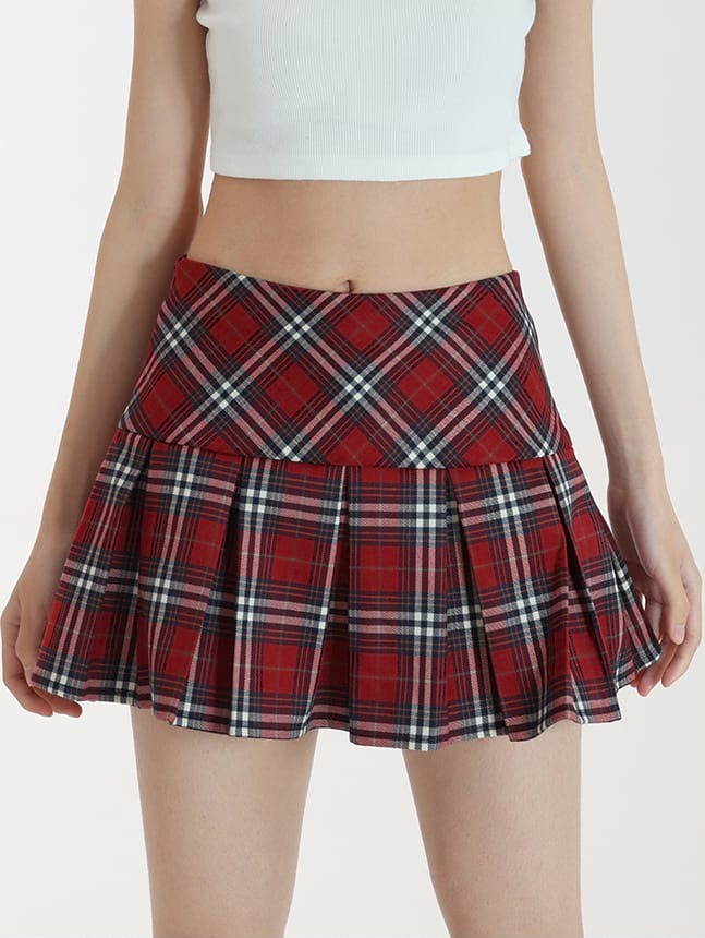 Plaid Tiered Pleated Mini Skirt