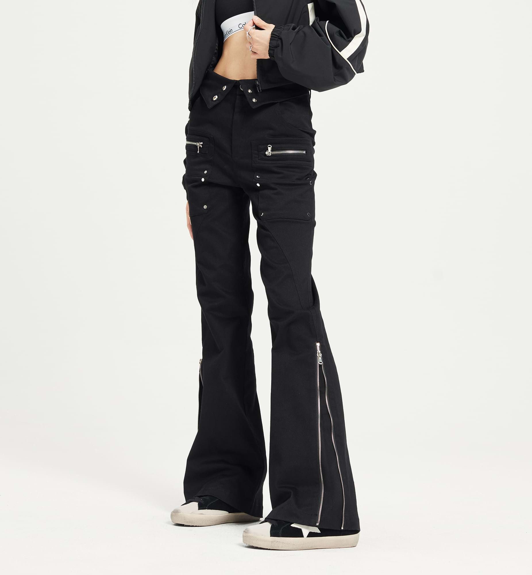 Fold Over Waist Side Zip Pants