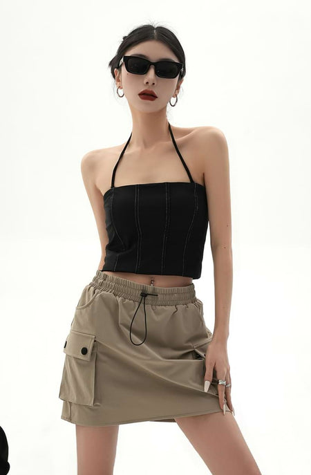 Contrast Stitch Halter Neck Crop Top - nightcity clothing