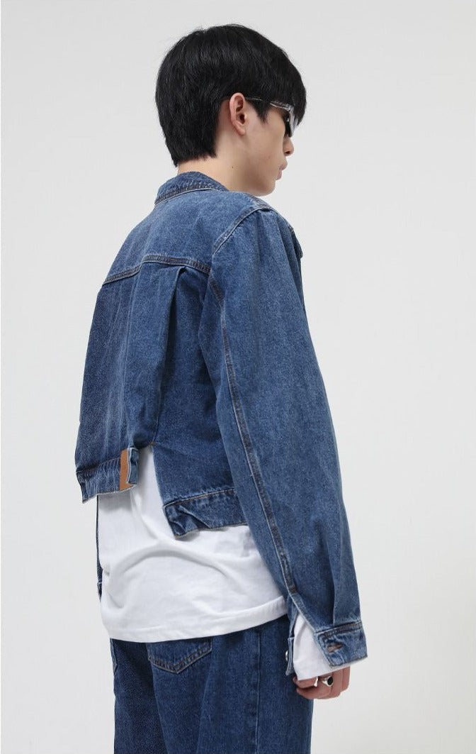 Asymmetric Denim Jacket with Shoulder Pads - nightcity clothing