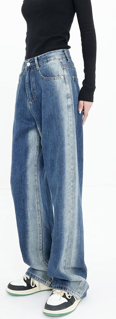 Faded Side Stripe Straight Jeans - nightcity clothing