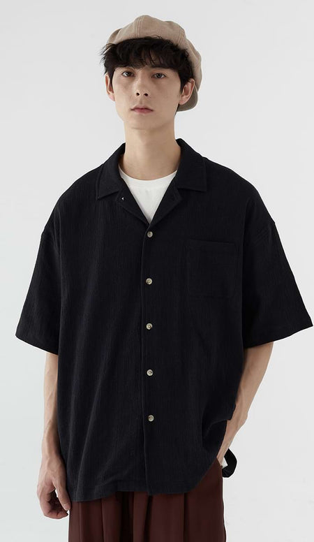 Textured Camp Collar Button Shirt - nightcity clothing
