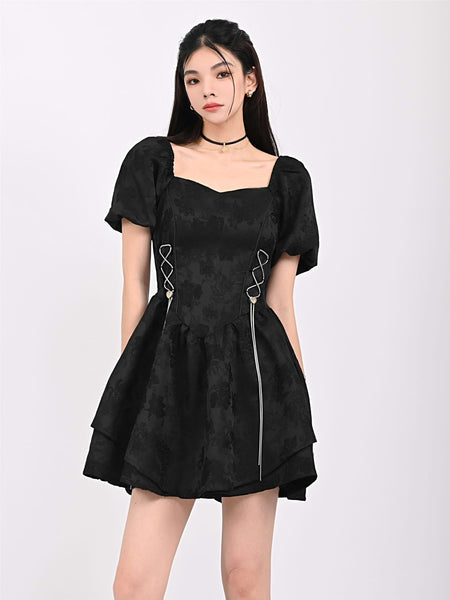 Textured Flower Print Mini Dress - nightcity clothing