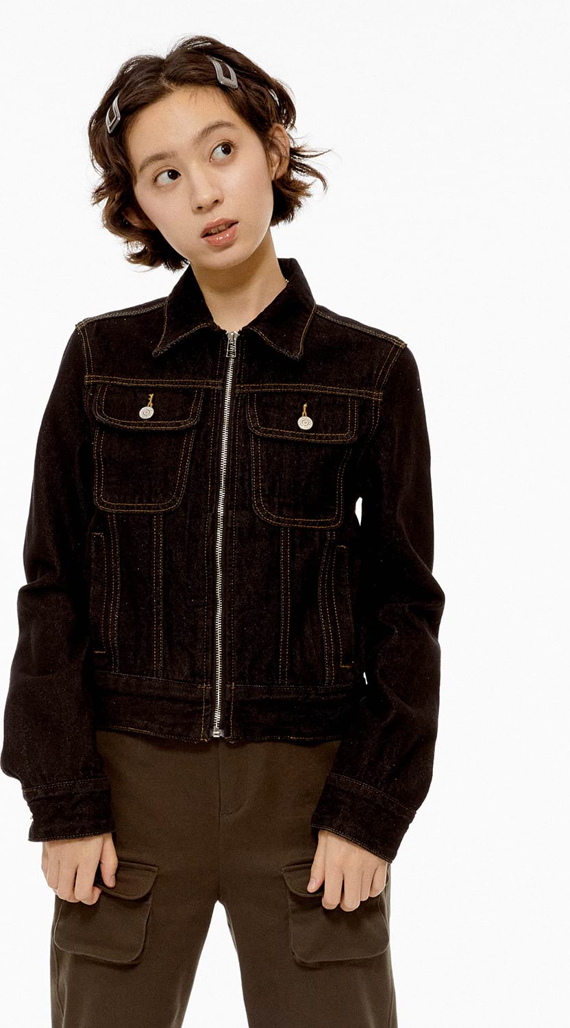 Contrast Stitch Denim Zip Jacket
