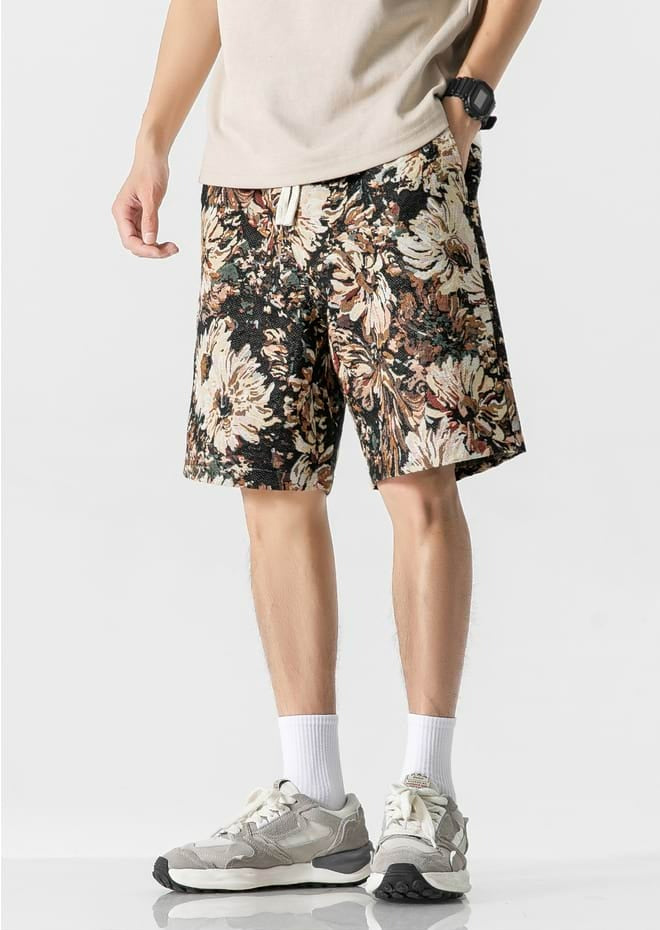 Embroidered Flower Elastic Waist Shorts