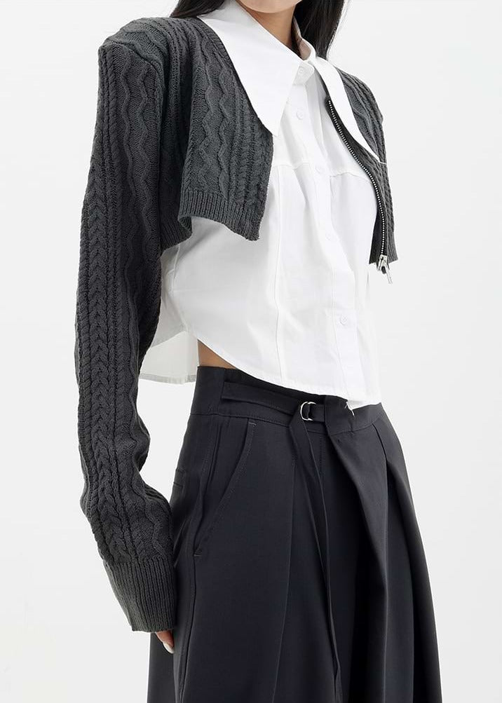 Textured Cropped Cardigan and Sleeveless Blouse Two-Piece Set - nightcity clothing