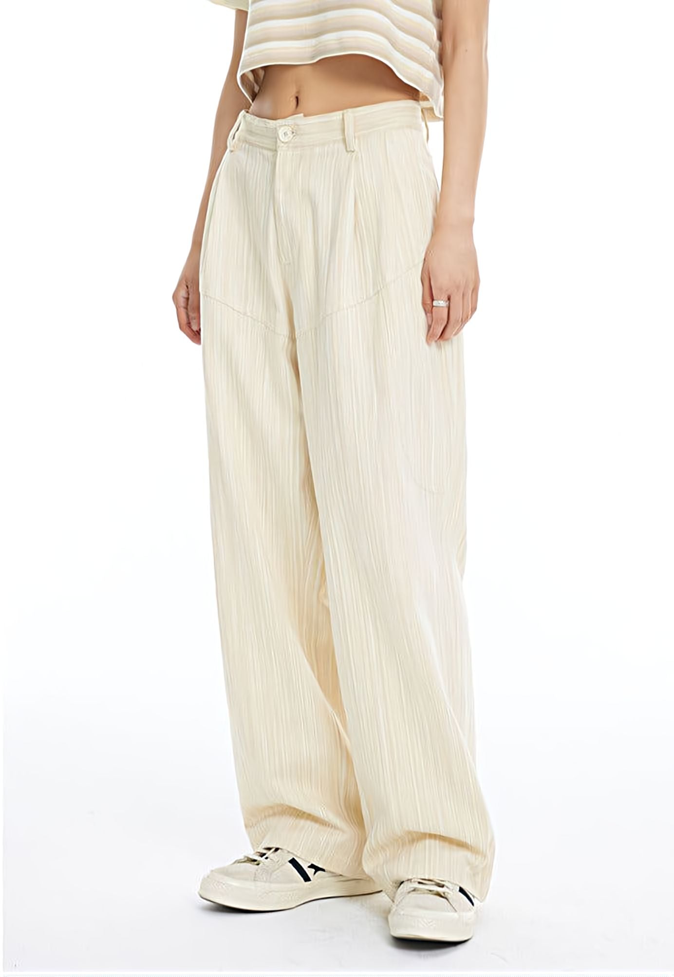 Textured Pinstripe Wide Leg Pants