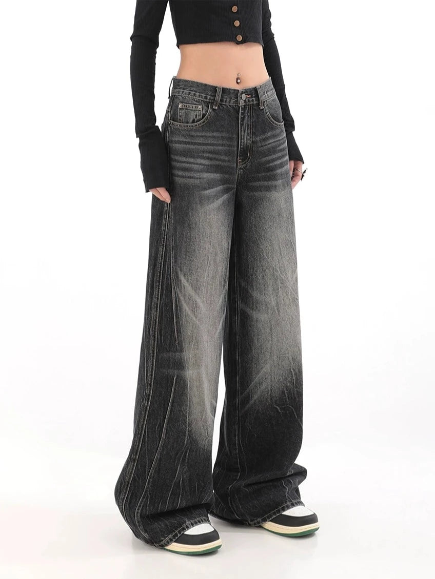 Wide-Leg Denim Vintage Wash Jeans