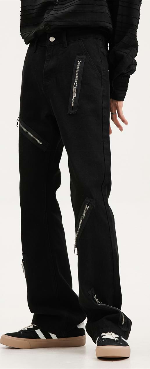 Multi Zip Straight Fit Jeans