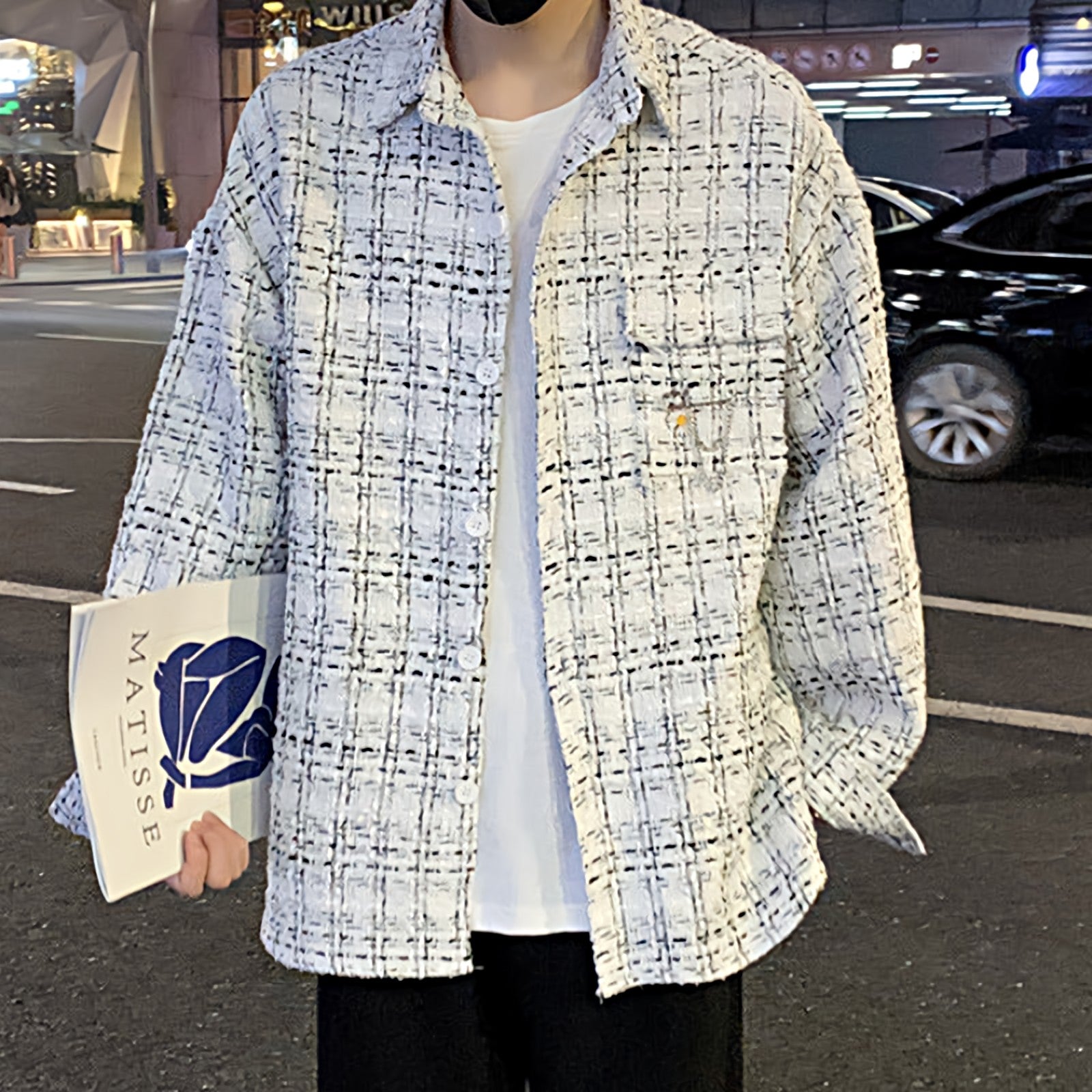 Oversized Tweed Pattern Overshirt - nightcity clothing