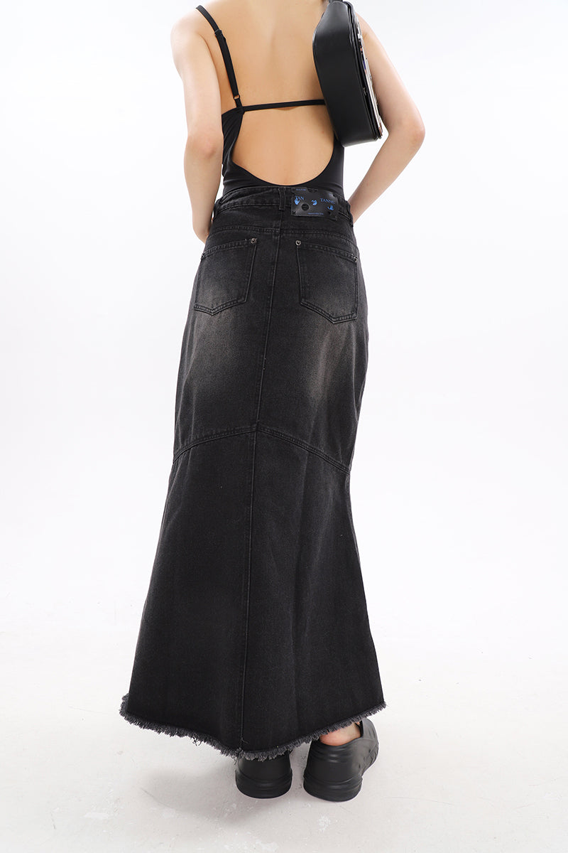 Faded Serpentina Denim Midi Skirt - nightcity clothing