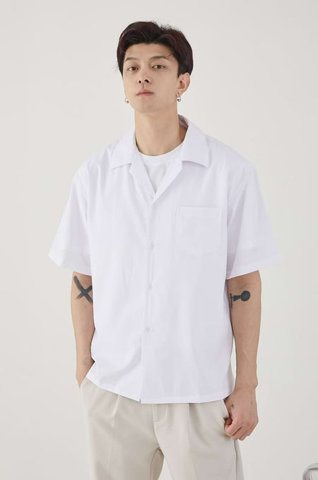 Cuban Collar Short Sleeve Button Shirt