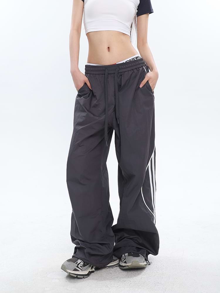 Elastic Waist Stripe Side Parachute Pants