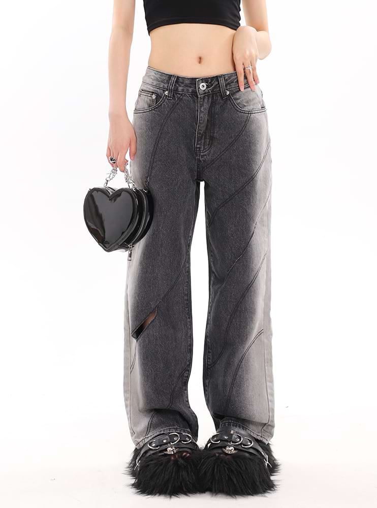 Faded Cutout Side-Stripe Jeans - nightcity clothing