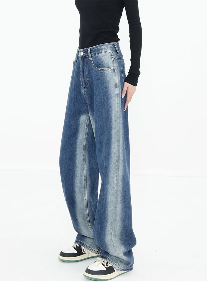 Faded Side Stripe Straight Jeans - nightcity clothing