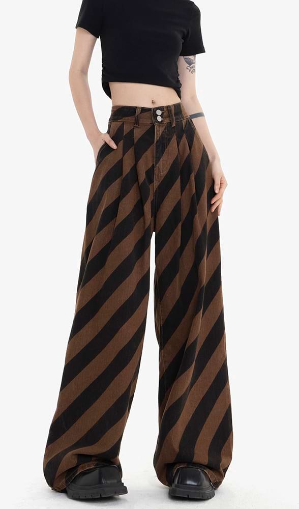 Diagonal Stripe Wide Leg Pants