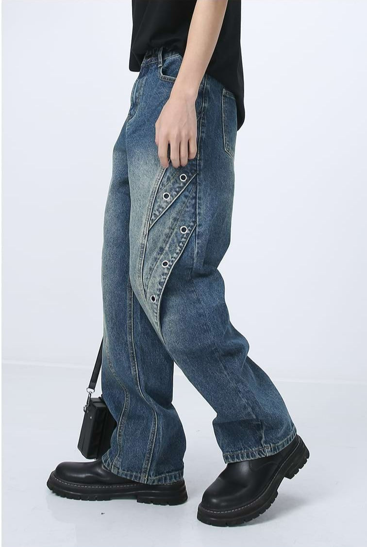 Ring Patchwork Straight Fit Jeans