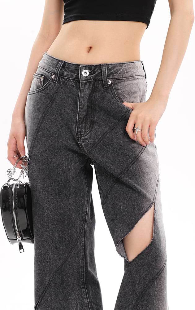 Faded Cutout Side-Stripe Jeans - nightcity clothing