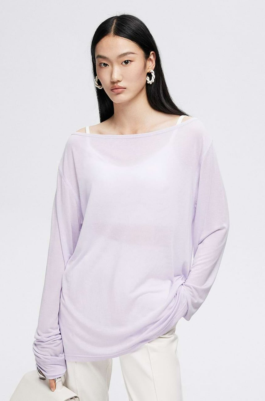 Wide Shoulder Translucent Long Sleeve Top