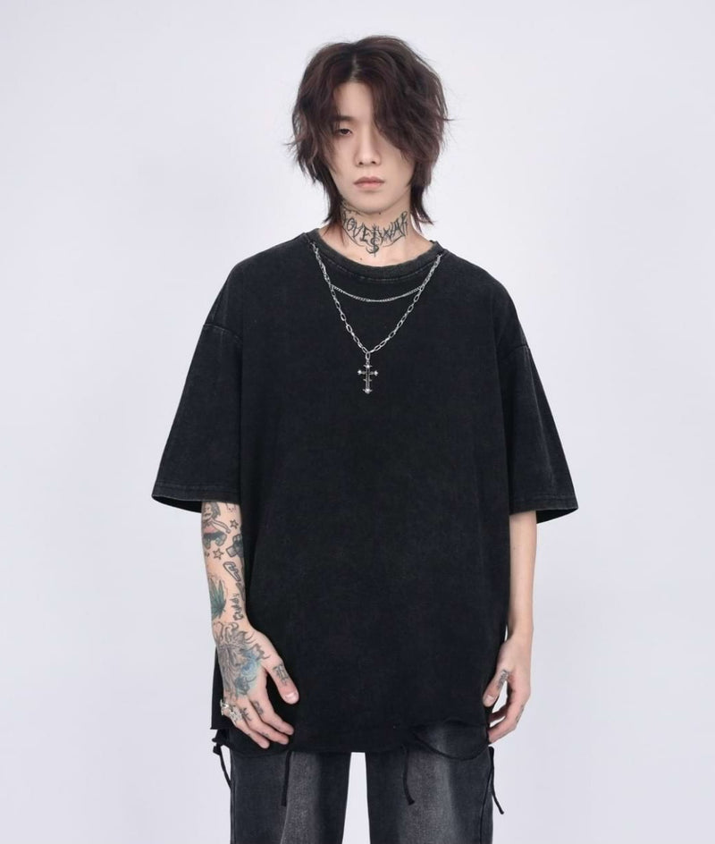 Distressed T-Shirt with Chain Accessory