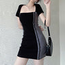Color Block Bodycon Short Sleeve Mini Dress - nightcity clothing